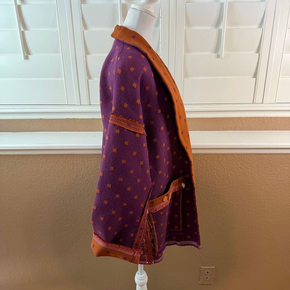 Vintage South American Handwoven Purple Rust Tapestry Jacket Blanket Boho Aztec - Picture 6 of 8
